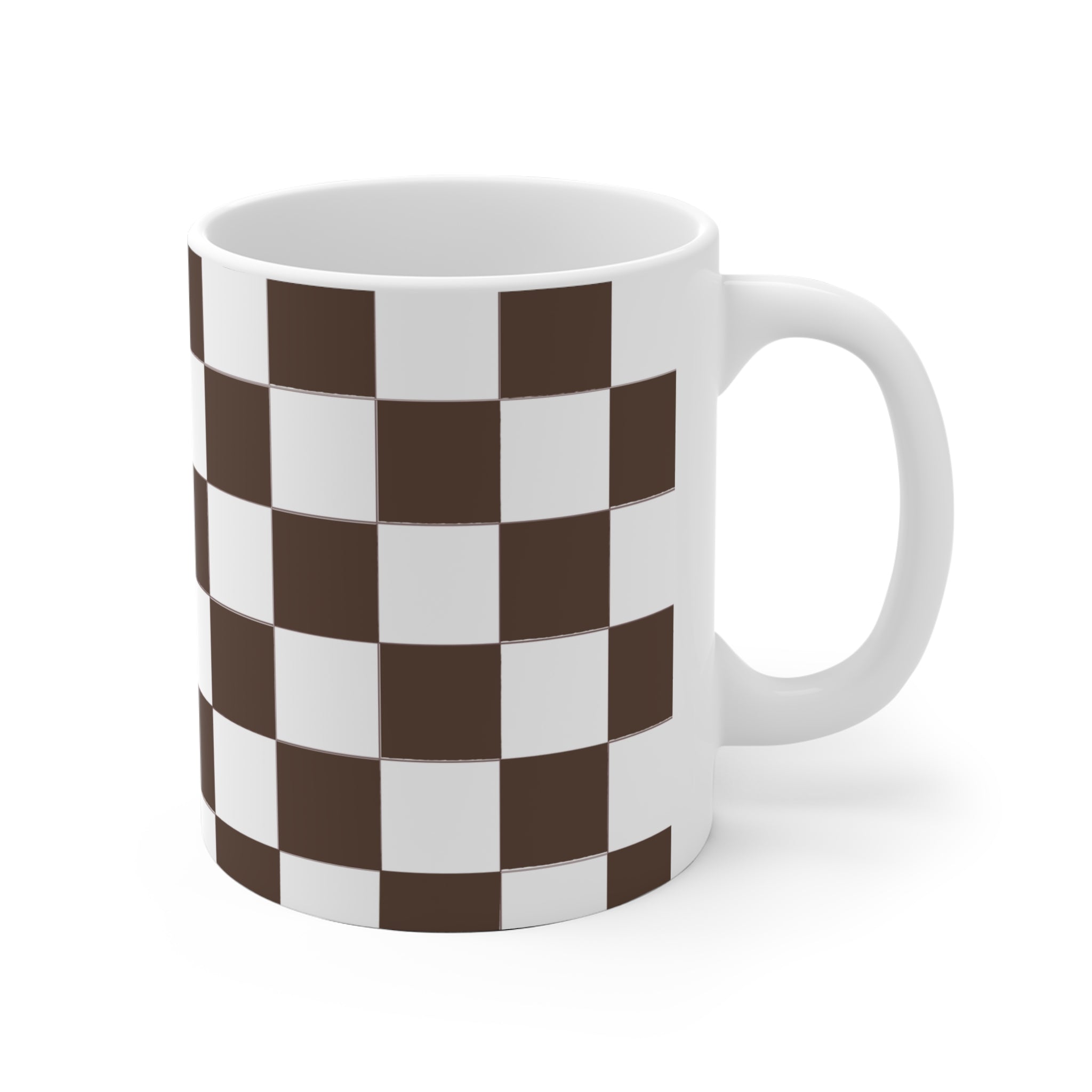 Checkerboard Ceramic Mug — Retro Brown & White Coffee Cup