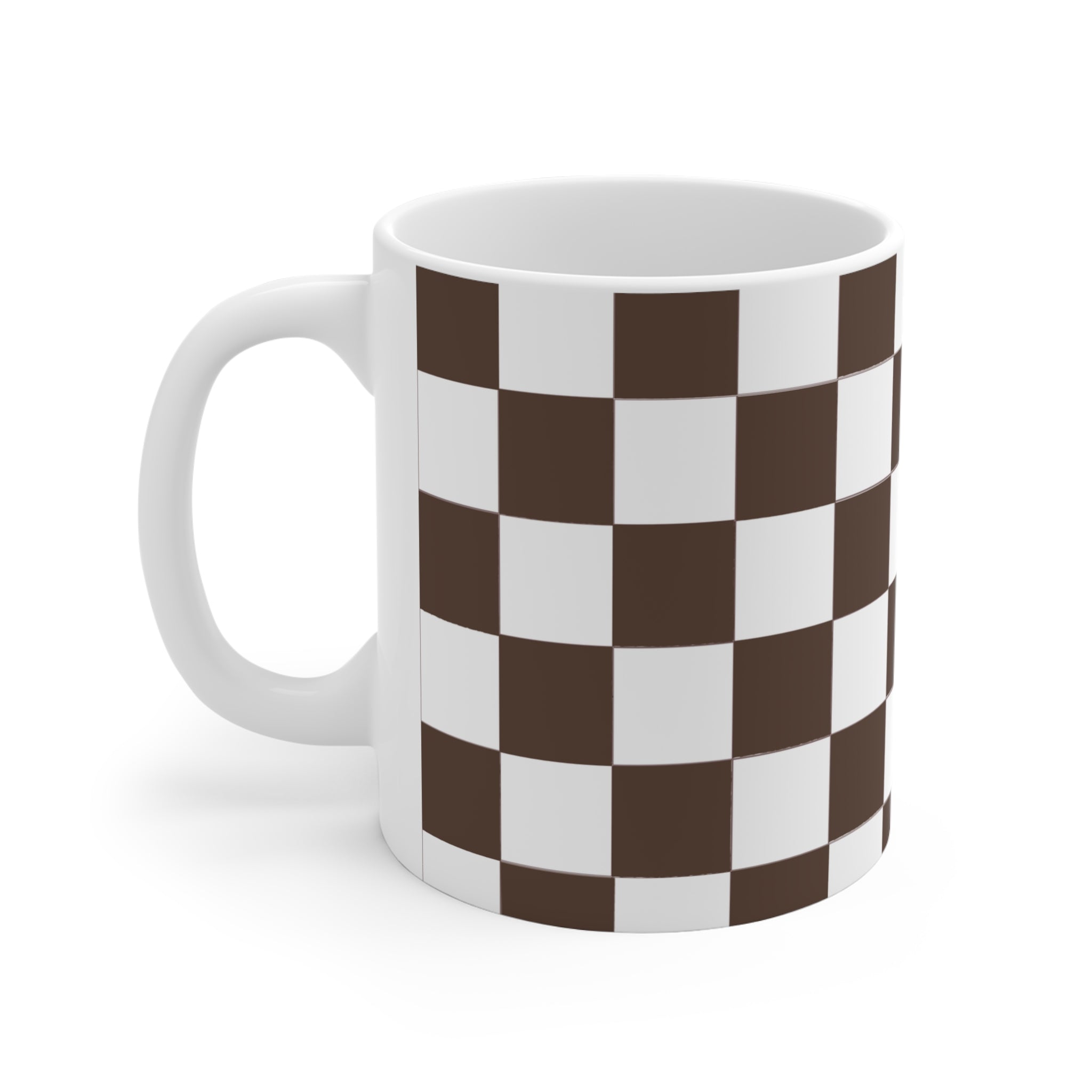 Checkerboard Ceramic Mug — Retro Brown & White Coffee Cup